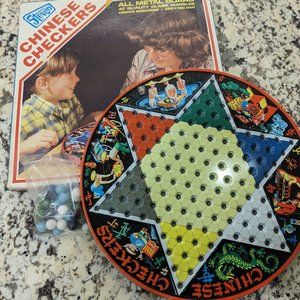 VINTAGE STEVEN Chinese Checkers Game Pixie Metal Game Board w/ box complete #801